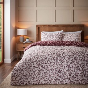 Lenjerie de pat roșie din flanelă pentru pat dublu 200x200 cm Grace Floral Leaf – Catherine Lansfield