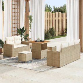 vidaXL Set de canapele de grădină 8 piese cu perne din rattan poliester bej și acacia.