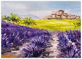 Tablou pe sticlă - Provence, Franța, pictură în ulei (70x50 cm)