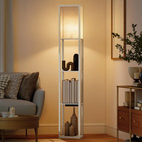 HOMCOM Lampă de Podea LED cu Rafturi, Lampă Modernă cu Comutator cu Pedală și Porturi USB, Lumină cu Culori Reglabile pentru Living și Dormitor, Stejar | Aosom Romania