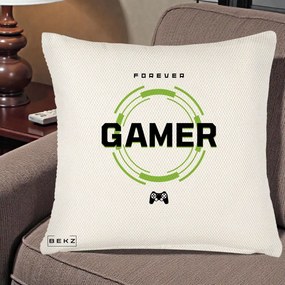 Perna Personalizata Forever Gamer, 40x40 cm, Crem Reliefat, Husa Detasabila, Perna Inclusa, BEKZ®