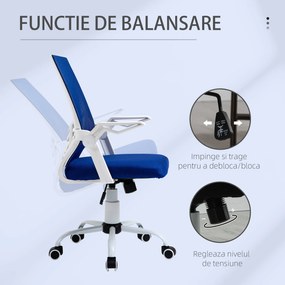 Scaun de Birou Ergonomic cu Cotiere si Suport Lombar, Fotoliu Birou Pivotant si Inaltime Reglabila din Tesatura Albastra Vinsetto | Aosom Romania