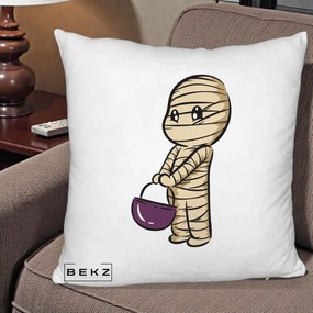 Perna Decorativa Halloween Mummy Kawaii cu Cos, 40x40 cm, Alb Pufos, Husa Detasabila, Perna Inclusa, BEKZ®