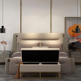 HOMCOM Bancă de Depozitare Rectangulară cu Șezut Căptușit și Picioare din Oțel, 110x44x49 cm, Bej | Aosom Romania