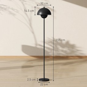 HOMCOM Lampă de podea pentru living modernă cu abajur în formă de cupă Comutator la picior Soclu E27 Fără bec Ø30x155 cm Negru | Aosom Romania