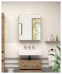 Dulap de baie în culoare naturală suspendat/cu oglindă cu aspect de lemn de stejar 60x70 cm Wisla – Støraa