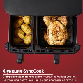 Friteuza dubla cu aer cald 8in1 Instant Pot Vortex DUAL SPLIT, 2600 W, 11 l, 205 °C, EvenCrisp, Gatit sincronizat, Comanda tactila, Negru/Inox