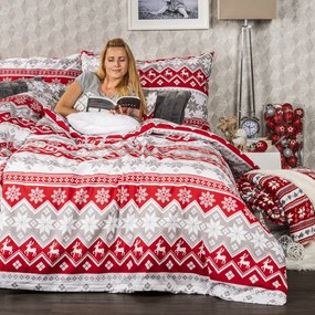 Lenjerie de pat din bumbac Crăciun 4Home Red Nordic, 220 x 200 cm, 2 buc. 70 x 90 cm
