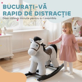 AIYAPLAY Cal de pluș pentru copii, Jucărie de călărit cu mâner, Sunete și păpușă, Balansoar pentru copii 2–5 ani, Gri | Aosom Romania
