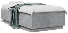 3209670 vidaXL Cadru de pat cu LED, gri beton, 75x190 cm, lemn prelucrat