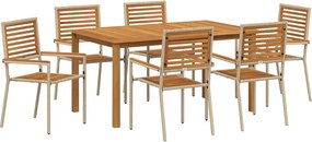 vidaXL Set de masă pentru grădină 7 pcs Bej Lemn Solid de Acacia
