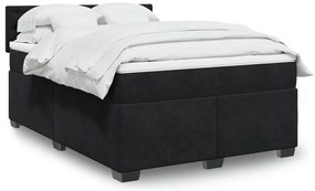 vidaXL Pat box spring cu saltea, negru, 140x190 cm, catifea