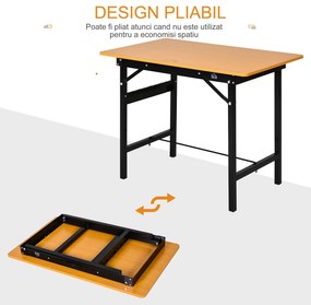 HOMCOM Masa de lucru pliabila cu rigla rapotor cadru din otel rezistent galben negru Sarcina maxima 100kg 100 x 60 x 75.5 cm