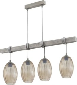 Brilagi - Candelabru suspendat pe cablu WOOD GLASS 4xE27/60W/230V pin/gri/maro fumuriu