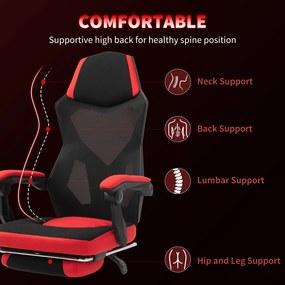 Vinsetto Scaun de Birou Ergonomic și Reclinabil cu Suport pentru Picioare Negru și Roșu | Aosom Romania