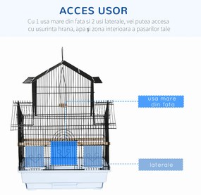 PawHut Cusca pentru Păsări din Metal și Plastic, cu Mâner de Transport și Tavă Detașabilă, Alb, 50.5x41x63 cm | Aosom Romania