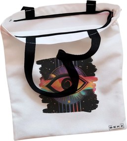 Sacosa de Panza pentru Cumparaturi, Geanta Tote, model Celestial Eye 17, Cu fermoar, 38x34.5 cm, Alba, BEKZ®