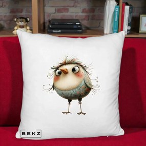 Perna Decorativa Pasare cu Penaj Zbarlit si Gene, 40x40 cm, Alb Pufos, Husa Detasabila, Perna Inclusa, BEKZ®