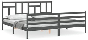 3194983 vidaXL Cadru pat cu tăblie 200x200 cm, gri, lemn masiv