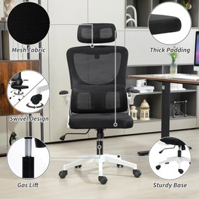 Vinsetto Scaun de Birou Ergonomic cu Tetieră Detașabilă Negru | Aosom Romania