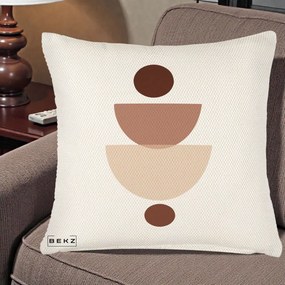 Perna Decorativa Geometric Boho Balance, 40x40 cm, Crem Reliefat, Husa Detasabila, Perna Inclusa, BEKZ®