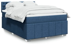 vidaXL Pat continental cu saltea, albastru, 140x200cm, material textil
