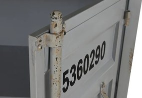 Bufet vintage, stil industrial, din metal, gri, cu 2 uși și rafturi deschise, decor de container maritim, 168 x 87 x 44 cm, „Cargo”