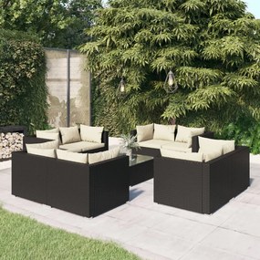 3101559 vidaXL Set mobilier de grădină cu perne, 9 piese, negru, poliratan