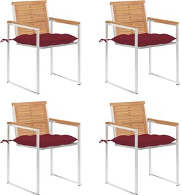vidaXL Scaune de grădină cu perne, 4 buc., lemn masiv de tec
