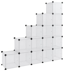 Organizator cub de depozitare cu usi, 15 cuburi, transparent PP 155 x 32 x 153.5 cm, transparent si alb, 1, 155 x 32 x 153.5 cm