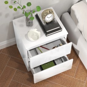 HOMCOM Măsuță de Noapte cu 2 Sertare Măsuță de Noapte pentru Dormitor Sufragerie 40x34x45 cm Alb Lucios | Aosom Romania