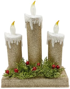 Decor Lumanari Craciun cu lumina LED BRIGHT, Auriu, 24cm