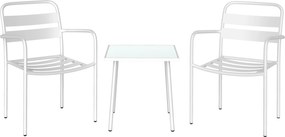 Outsunny Set bistro 3 piese, set mobilier metalic de grădină cu 2 scaune, masă din sticlă, design cu lamele, rezistent la rugină | Aosom Romania