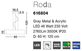Lustra moderna suspendata LED Ã˜60cm Roda gri NVL-616804