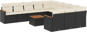 vidaXL Set canapele de grădină, 12 piese, cu perne, negru, poliratan