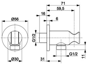 Suport rotund de duș cu cot de ieșire KFA Armatura 845-053-31 MOZA alamă/auriu