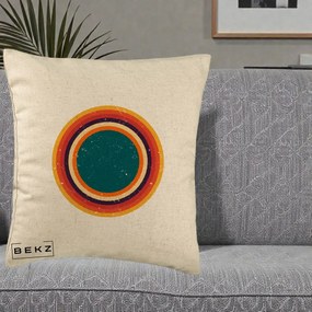 Perna Decorativa Retro Cerc Concentric Geometric Vintage, 40x40 cm, Bej, Husa Detasabila, Perna Inclusa, BEKZ®
