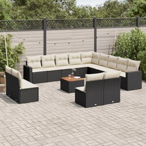 3224376 vidaXL Set mobilier de grădină cu perne, 14 piese, negru, poliratan