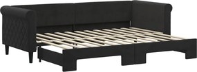 vidaXL Pat de zi cu extensie, negru, 80x200 cm, catifea