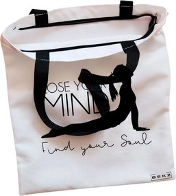 Sacosa de Panza pentru Cumparaturi, Geanta Tote, Yoga Lose your mind Find your soul, Cu fermoar, 38x34.5 cm, Alba, BEKZ®