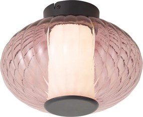 Plafonieră de design neagră 28cm cu sticlă mov incl. LED cu 3 trepte de intensitate luminoasă - Margherite