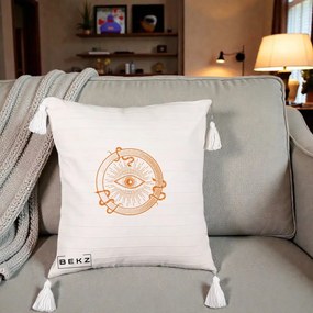 Perna Personalizata Ochiul Providentei Mistic Orange, 40x40 cm, Bej cu Franjuri, Husa Detasabila, Perna Inclusa, BEKZ®