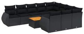 3225180 vidaXL Set canapele de grădină cu perne, 11 piese, negru, poliratan