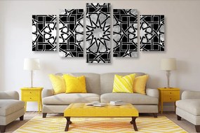 Tablou 5-piese mozaică orientală în design alb-negru