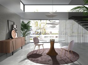 Masa rotunda design modern deosebit Glass and Walnut 130cm