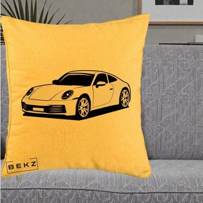 Perna Personalizata Porsche 911 Silueta, 40x40 cm, Galben, Husa Detasabila, Perna Inclusa, BEKZ®