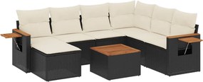 vidaXL Set mobilier de grădină cu perne, 8 piese, negru, poliratan