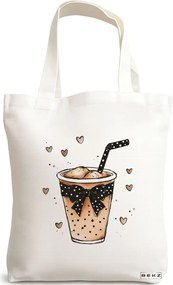 Sacosa de Panza pentru Cumparaturi, Geanta Tote, model Caffeine lover 1 38 x 34.5 cm, Alba, BEKZ®