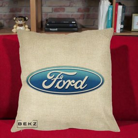 Perna Personalizata cu emblema Ford, 40x40 cm, Crem, Husa Detasabila, Perna Inclusa, BEKZ®
