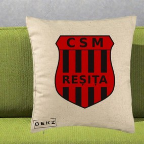 Perna Personalizata CSM Resita Fotbal, 40x40 cm, Bej, Husa Detasabila, Perna Inclusa, BEKZ®